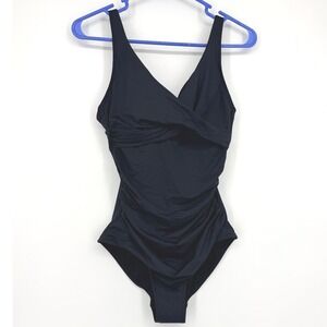 Sea Level Australia Black Ruched Wrap Front One Piece Swimsuit Size US 6